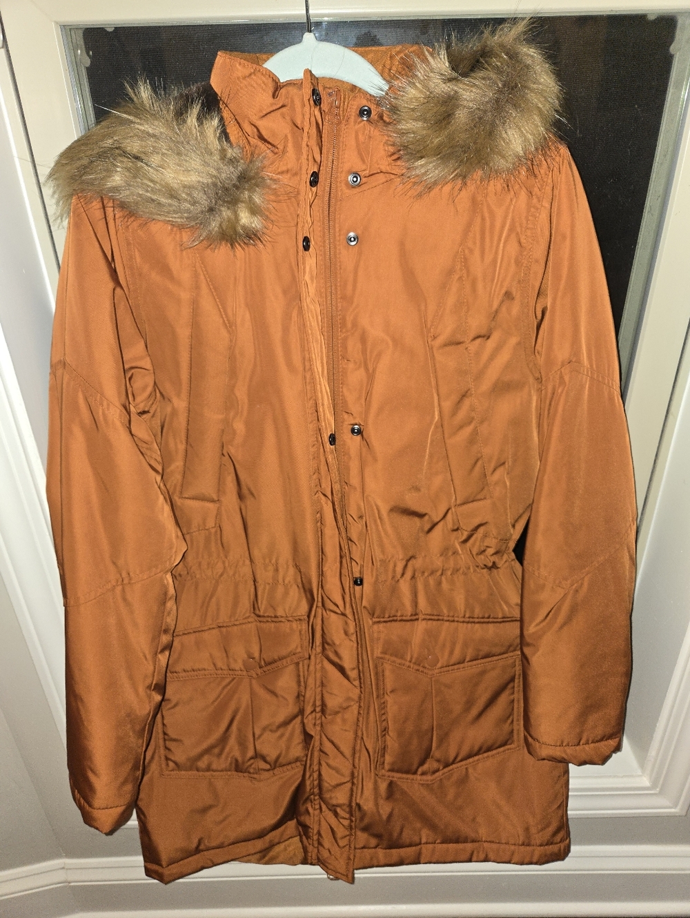 UNIVERSAL THREAD Women's Orange Fur-Trim Parka Jacket Coat 100% Polyester